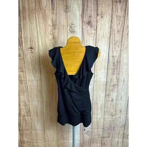 White House Black Market Ruffle Top Blouse Black Size XS